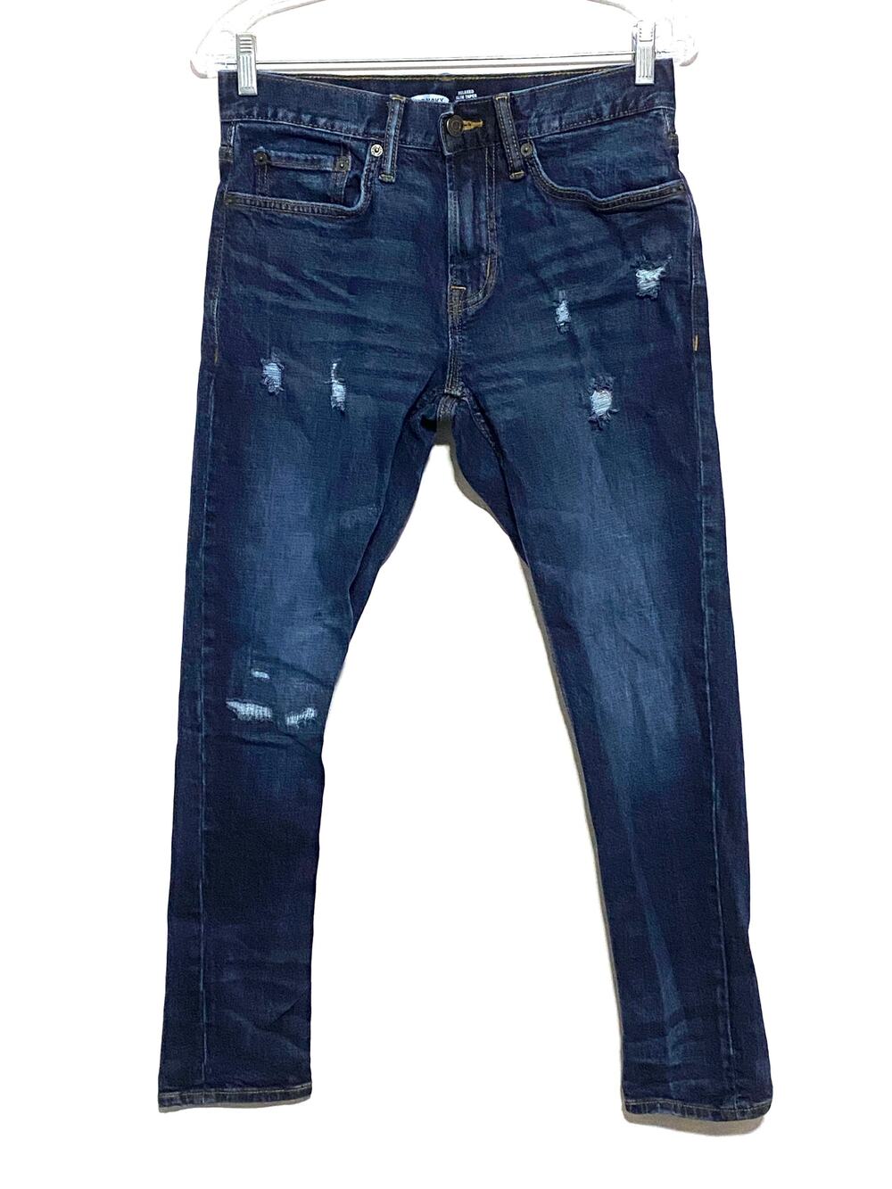 Old Navy Relaxed Slim Taper Jeans Men 29x27.5 Dark Wash Distressed Grunge Casual